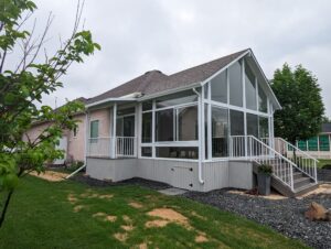 Gable with small covered deck