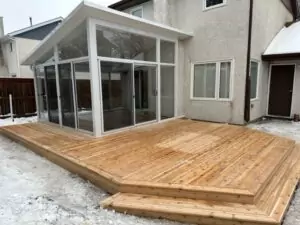 White studio with deck